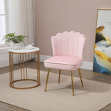 HOMCOM Velvet-Feel Shell Accent Chair with Scalloped Back & Metal Legs – Bedroom Armchair, Pink