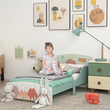 ZONEKIZ Animal Design Toddler Bed Frame with Raised Side Panels – Green, Ages 3-6
