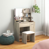 HOMCOM Dressing Table with Mirror, Padded Stool, Drawer & Cupboard – Makeup Vanity Storage