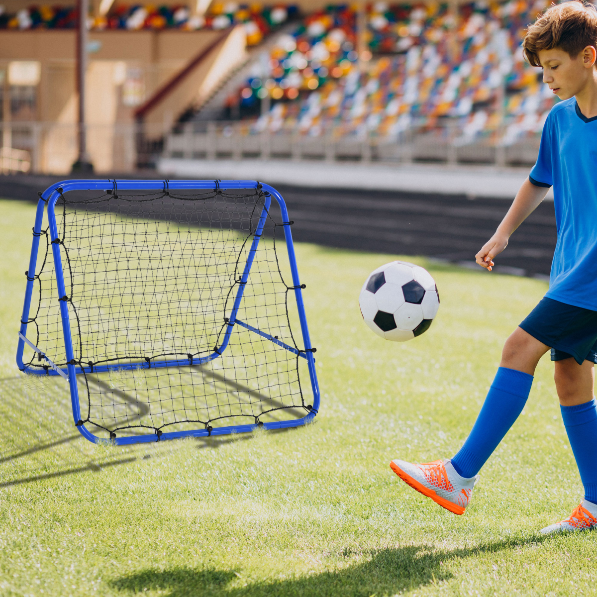 HOMCOM Football Rebounder Net with Adjustable Angles & Stability Anchors – Foldable Training Target Goal