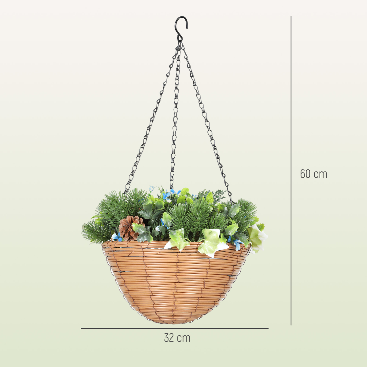 Artificial Hanging Baskets Set of 2 with Lifelike Plants & Pinecones – Maintenance-Free Decor, Blue & Green