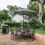 Outsunny Cast Aluminium 4-Seater Garden Bistro Set with Parasol Hole Table – Five-Piece Outdoor Dining, Brown