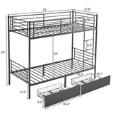 Metal Single Bunk Bed with 2 Storage Drawers, Integrated Ladder & Guard Rail – Black