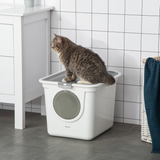 Pawhut Cat Litter Box with Front Entrance, Top Exit & Scoop – Enclosed Pull-Out Tray Toilet, White