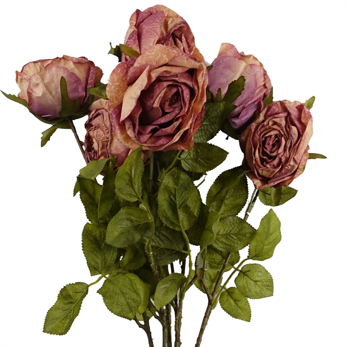Leaf Artificial Dark Pink Rose Stem with Silk Flowers & Wired Shapable Stem – Floral Decor, 70cm