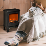 HOMCOM Freestanding Electric Fireplace Stove with Flame Effect, 900W/1800W – Glass Front, Overheat Protection