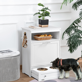 PawHut Pet Feeder Station with Two Removable Bowls & Storage Cabinet – Dog and Cat Feeding Table, White