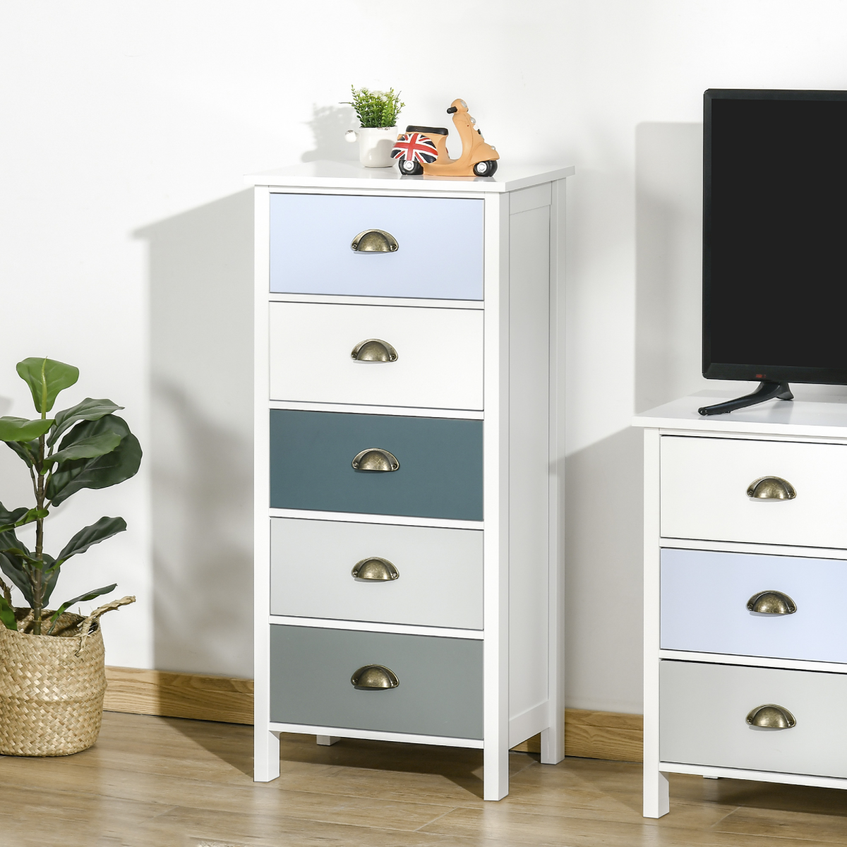 HOMCOM 5-Drawer Chest of Drawers with Bronze-Tone Metal Handles – Bedroom and Hallway Storage