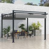Outsunny 3x4m Aluminium Pergola with Retractable Polyester Canopy – Rust-Resistant Garden Shelter, Dark Grey