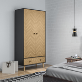 HOMCOM Wood Grain Wardrobe Cabinet with Hanging & Shelf Storage – Grey & Oak, 90 x 50 x 190cm