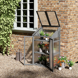Outsunny Wooden Cold Frame Greenhouse with 3 Slatted Shelves & Double Doors – Grow House, Grey