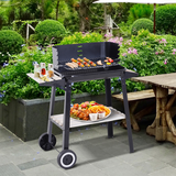 Outsunny Charcoal BBQ Grill with Side Shelf, Wind Shield & Wheels – Enamel Coated, 87 x 45 x 83cm, Black