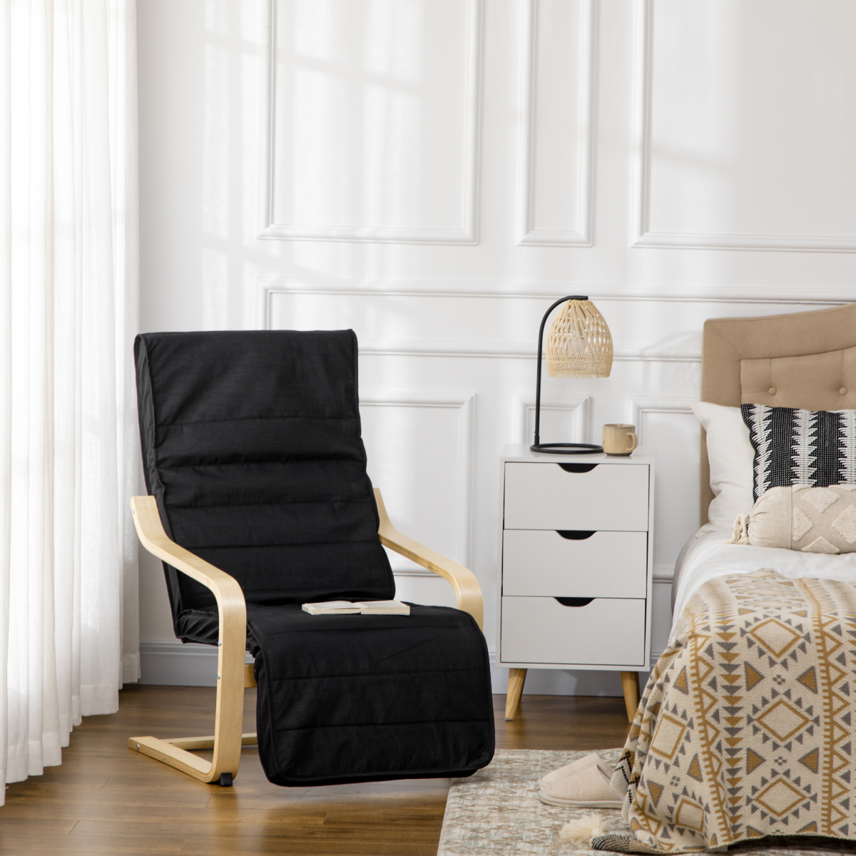 HOMCOM Modern Lounge Recliner Chair with 5-Level Adjustable Footrest – Padded Armchair, Black