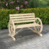 Outsunny 2-Seater Solid Fir Wood Garden Bench with Wagon Wheel Armrests and High Back – Outdoor Loveseat, Natural