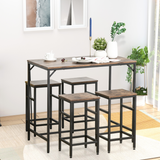 HOMCOM Industrial 5-Piece Bar Set with Table and 4 Stools, Steel Frame and Footrest Rings – Black/Brown