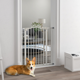 PawHut 74–87cm Adjustable Metal Pet Gate with Auto-Close Door – Safety Barrier for Doors and Stairs, White