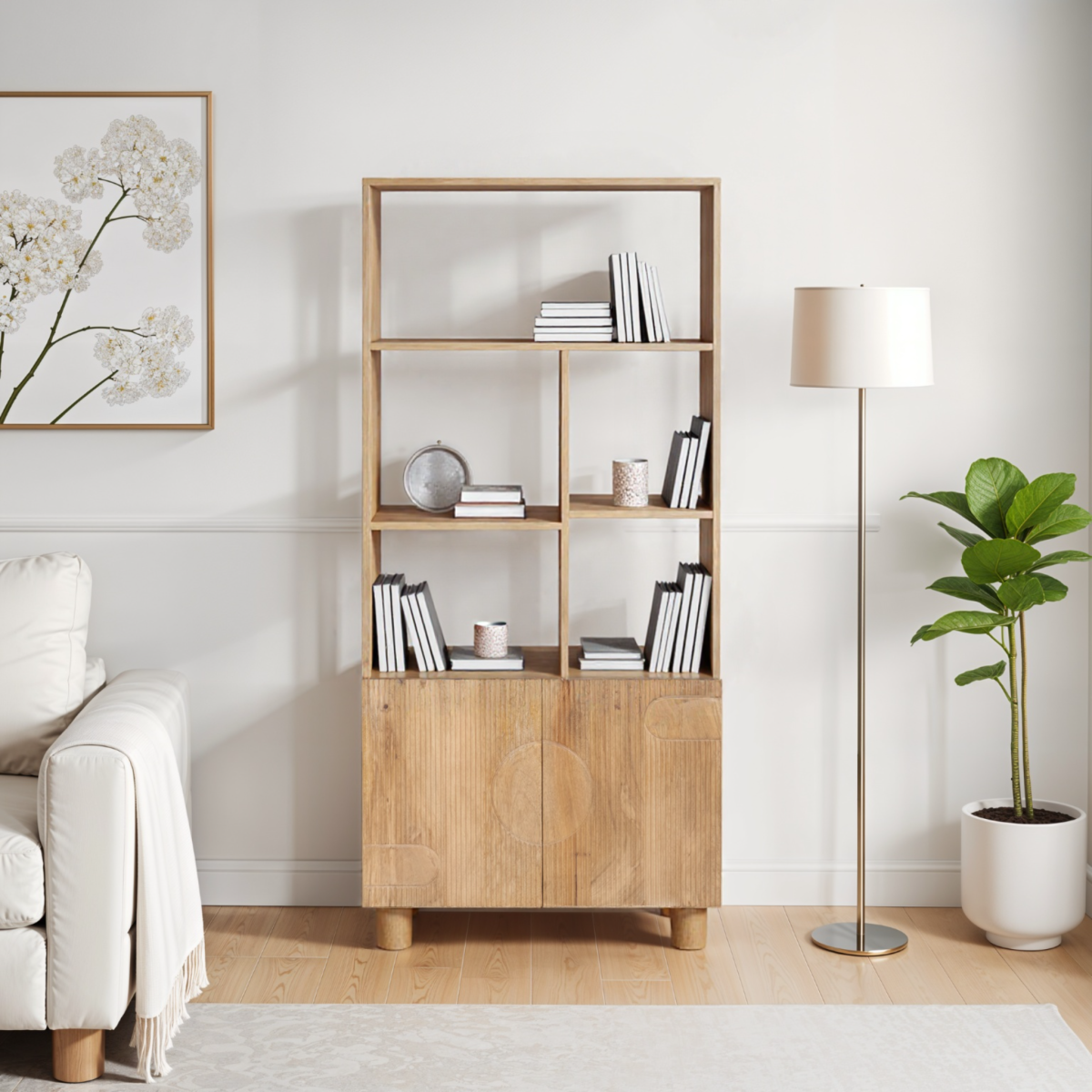 Austin Solid Wood Bookcase with Multiple Shelves – Natural Grain Storage & Display Unit for Any Room