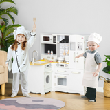HOMCOM Large Kids Kitchen Playset with Fridge, Microwave and Sink – Role Play Toy Kitchen, White