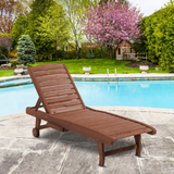 Outsunny Wooden Sun Lounger with 3-Position Adjustable Back & Pull-Out Table – Fir Wood, Wheels, Red Brown