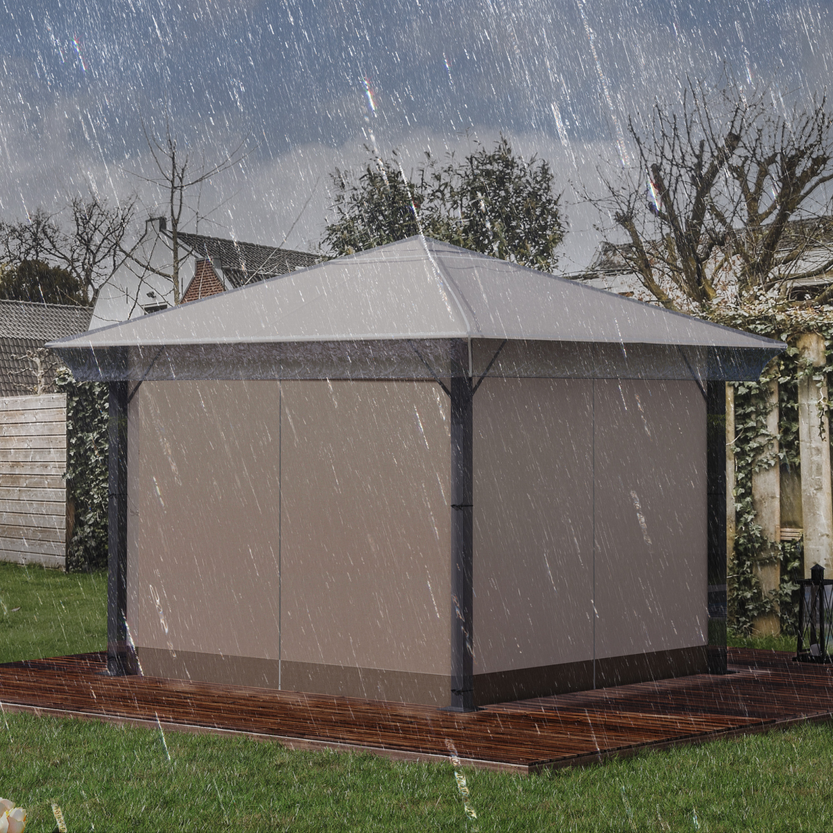 Outsunny 3 x 3m Gazebo Protective Cover – Waterproof PVC Rain Cover with Pull Cord for Canopy or Tent