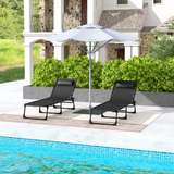 Outsunny Set of 2 Folding Beach Lounge Chairs with 4-Position Recline & Padded Headrest – Steel Frame, Black