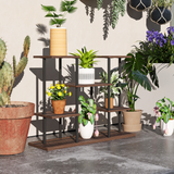 Outsunny 4 Tier Metal Flower Shelf Display Rack with Wooden Shelves – Plant Stand, Black Carbonised Finish