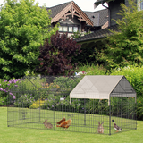 PawHut Outdoor Pet Shelter with Weather Cover, Two Doors & Ground Stakes – Portable Pet Cage