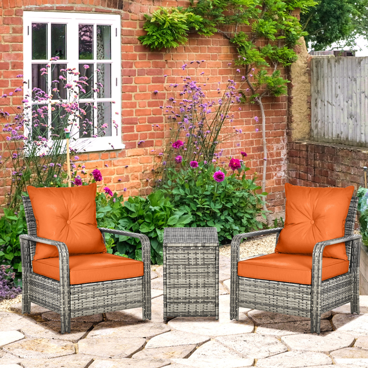 Outsunny Rattan Garden Sofa Set storage table detail