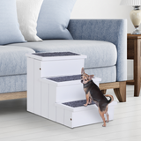 PawHut 3-Step Wooden Pet Stairs with Hidden Storage and Carpet Panels – Dog Steps for Bed and Sofa