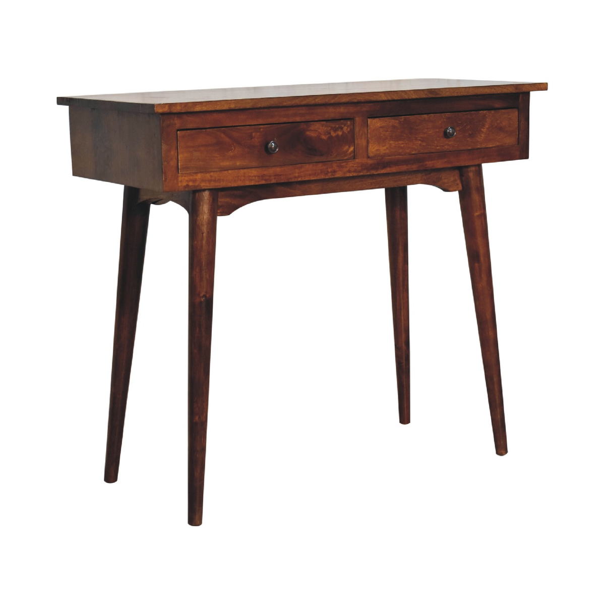 Artisan Furniture Solid Mango Wood Chestnut Hallway Console Table with 2 Drawers, Dark Brown