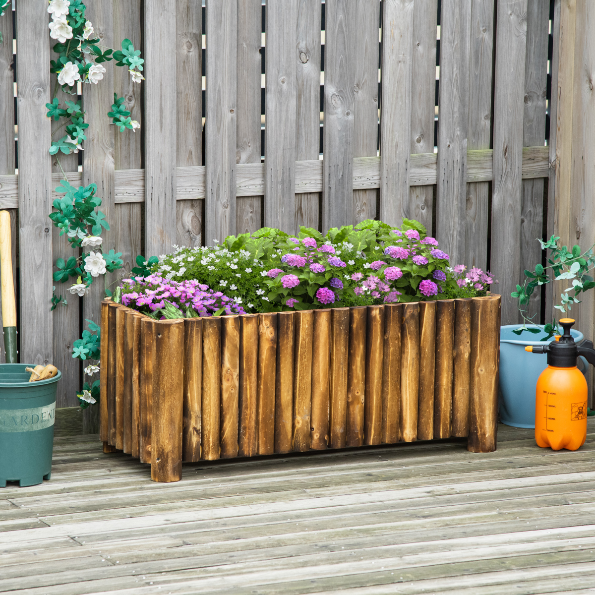 Outsunny Wooden Fir Raised Planter on 4 Feet – Flower Bed for Herbs & Vegetables, 100 x 40 x 40cm