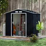 Outsunny 7 x 4ft Lockable Galvanised Steel Garden Shed with Sloped Roof & Foundation – Tool Storage, Grey