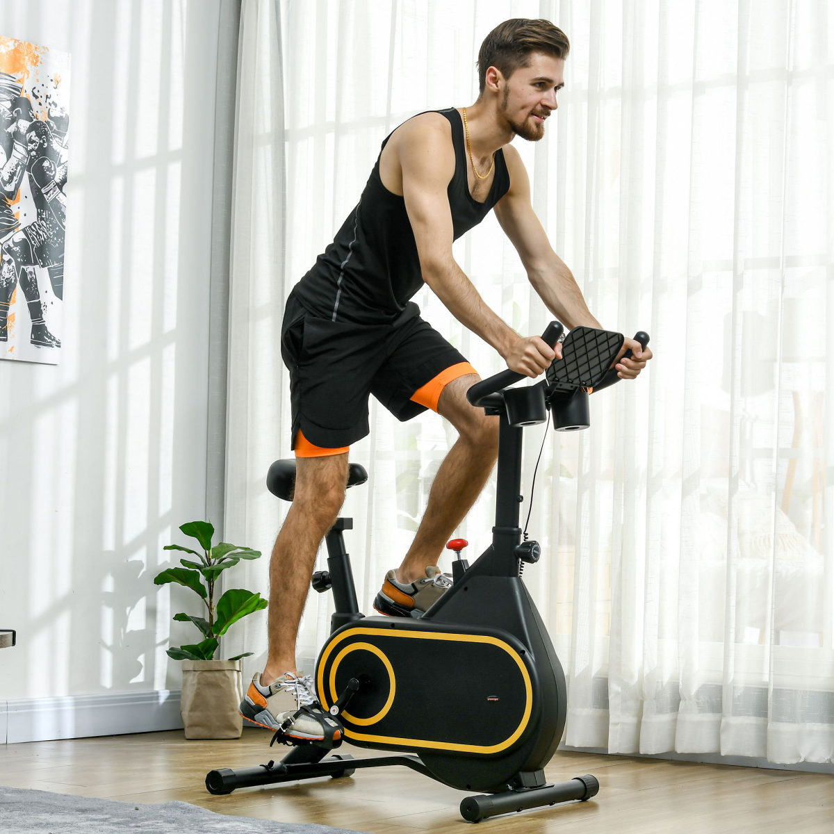 SPORTNOW Exercise Bike with 8 Resistance Levels, LCD Display & Tablet Holder – Belt-Drive Home Cardio Bike, Black