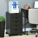 HOMCOM Mobile Vertical Filing Cabinet with 5 Drawers and Wheels – Home Office Storage, Black