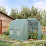 Walk-in Tunnel Greenhouse with Steel Frame, Roll-Up Zipped Door & 4 Mesh Windows – Garden Grow House, Dark Green