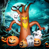 Outsunny 240cm Inflatable Halloween Ghost Tree with Pumpkins, Ghosts and Tombstone – LED Decoration, Orange