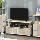 HOMCOM TV Cabinet with 2 Foldable Linen Drawers & Open Shelf – Living Room Media Storage, Maple
