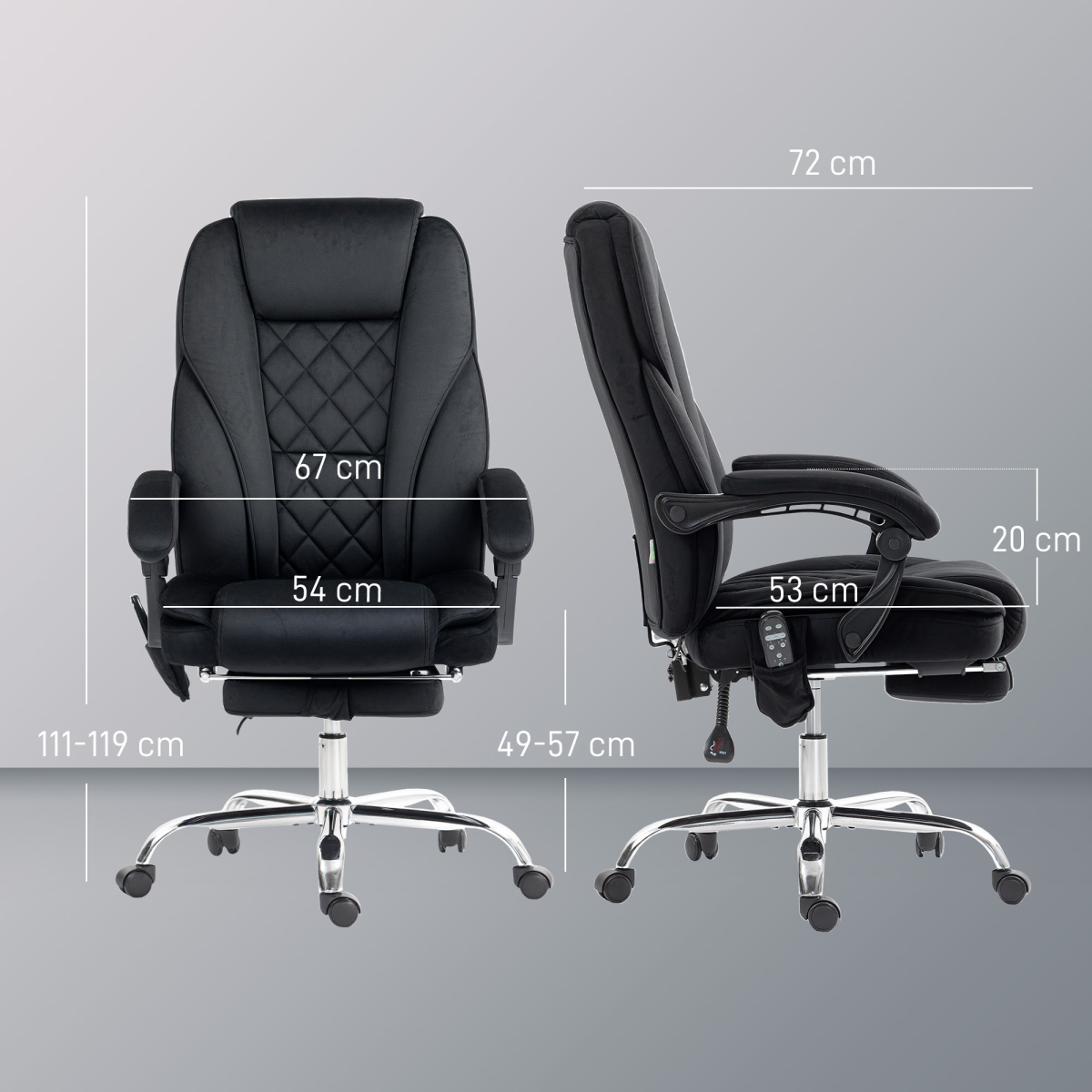 Heated Massage Office Chair with Footrest, Remote & 135° Recline – Home Office Relaxation Chair, Black Velvet