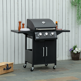 Outsunny 3 Burner Gas BBQ Grill Trolley with Warming Rack, Storage Cabinet & Piezo Ignition