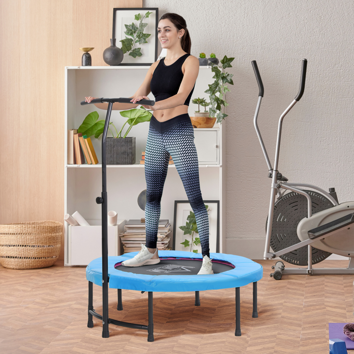 HOMCOM 40" Mini Trampoline with Adjustable Handle – Fitness Rebounder for Kids & Adults, Indoor & Outdoor