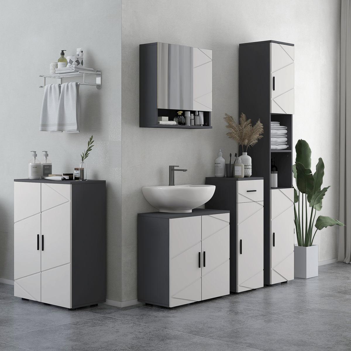 kleankin Small Bathroom Storage Cabinet with Soft Close Doors & Adjustable Shelves – Anti-Tip Design, Grey