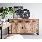 Indian Hub Cosmo Industrial Extra Large Sideboard – Solid Mango Wood & Reclaimed Metal, Hand-Crafted Storage