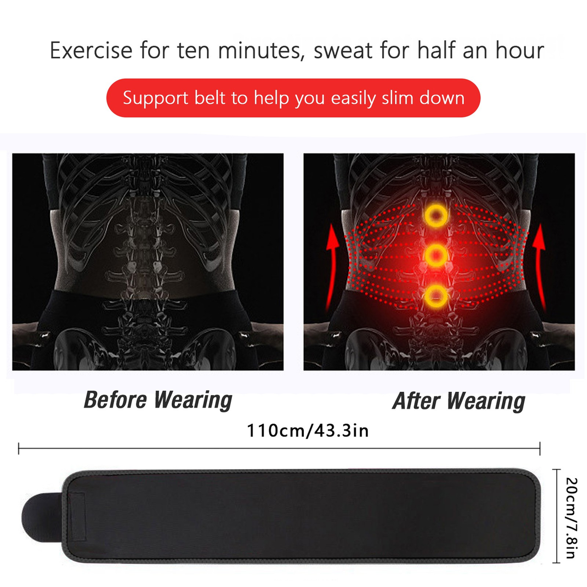 Waist Trimmer Belt with Phone Pocket – Adjustable Neoprene Workout Sweat Band, Black