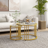 HOMCOM Set of 2 Round Nesting Coffee Tables with Tempered Glass Tops – Space-Saving Gold Tone Side Tables