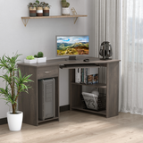 HOMCOM L-Shaped Corner Computer Desk with 2-Tier Side Shelves – Wide Home Office Workstation, Grey