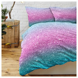Rainbow Glitter Ombre Duvet Cover Set with 2 Pillow Shams – Unicorn Pastel Single Bedding