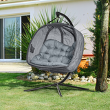 Outsunny Double Hanging Egg Chair with Stand, 2-Seater Swing Hammock & Cushion – Garden Patio Lounger, Grey