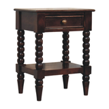 Artisan Furniture Solid Wood Vienna Nightstand with Drawer and Open Shelf – Winewood Oak Finish, Dark Brown