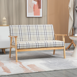 HOMCOM 2 Seater Linen-Look Loveseat Sofa with Rubber Wood Frame – Checked Design, Compact Small Sofa