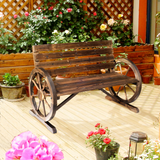 Outsunny Wagon Wheel Wooden Garden Bench with High Back & Armrests – 2-Seater Outdoor Loveseat, Brown